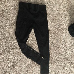 Black Stretchy Pants/Leggings with Gold Zipper